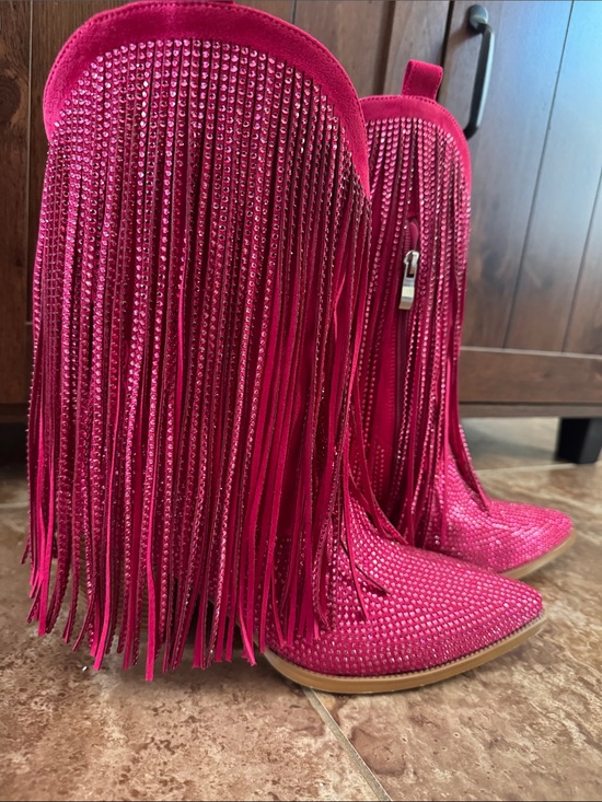 Shoes - Hot Pink Crystal Fringe Cowboy Boots